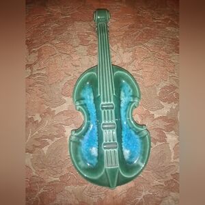 Vintage Royal Haeger Pottery Violin Music Ashtray Decor Ceramic 12 3/4" Long
